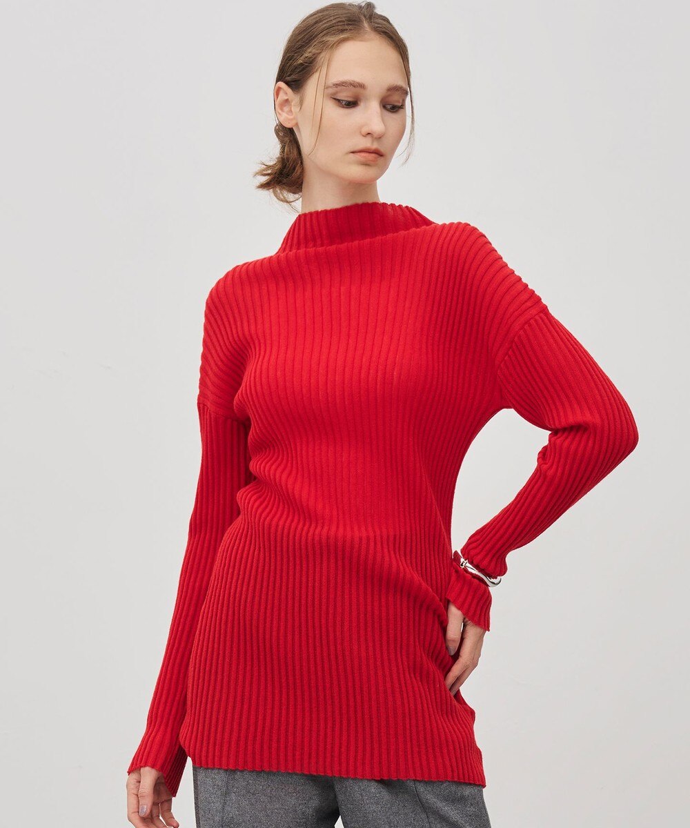 【オンワード】 uncrave>トップス 【手洗い可】シアーストライプニット タートルトップス レッド F レディース