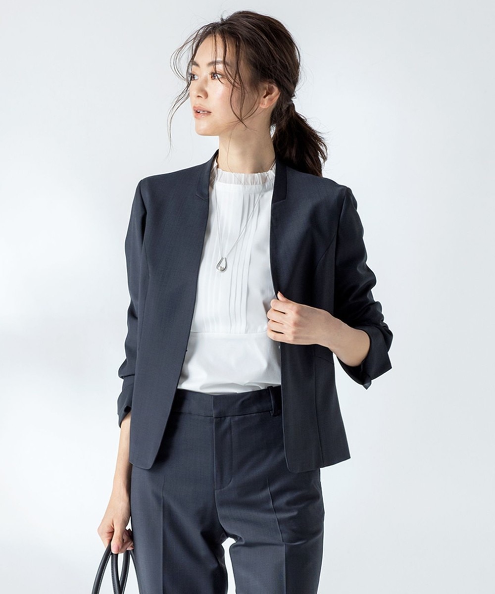 【オンワード】 J.PRESS LADIES>ジャケット/アウター 【スーツ】BAHARIYE ノーカラー ジャケット ネイビー 9 レディース 【オンワード】 J.PRESS LADIES>ジャケット/アウター 【スーツ】BAHARIYE ノーカラー ジャケット ネイビー 9 レディース