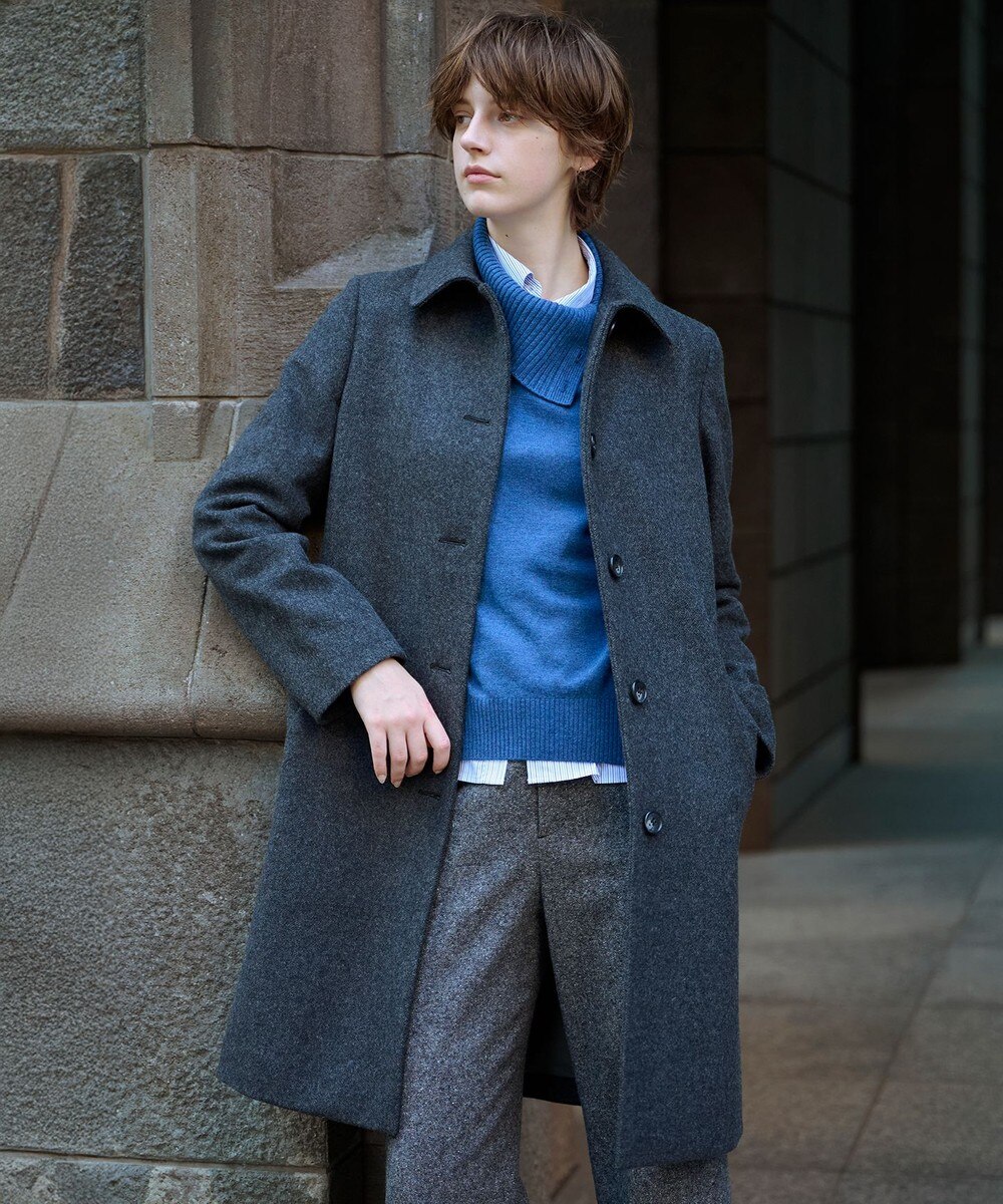 【オンワード】 J.PRESS LADIES S（小さいサイズ）>ジャケット/アウター ショートビーバー ロング丈 ステンカラー コート チャコール P7 レディース