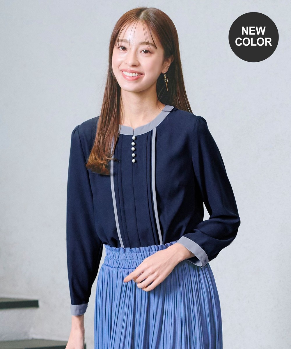 【洗える】ピンタック配色ブラウス