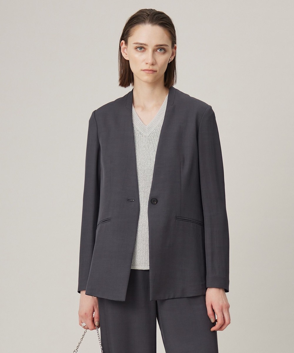 【オンワード】 ICB>ジャケット/アウター Vi/Ly/Liツイル ノーカラージャケット チャコール 4 レディース 【オンワード】 ICB>ジャケット/アウター Vi/Ly/Liツイル ノーカラージャケット チャコール 4 レディース