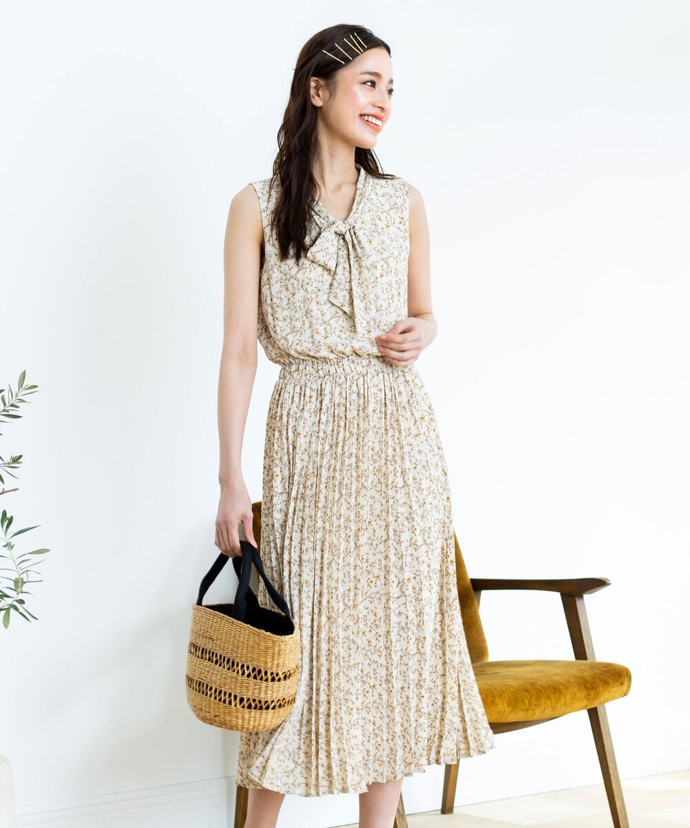 【洗える】大人上品なボウタイノースリーブワンピース