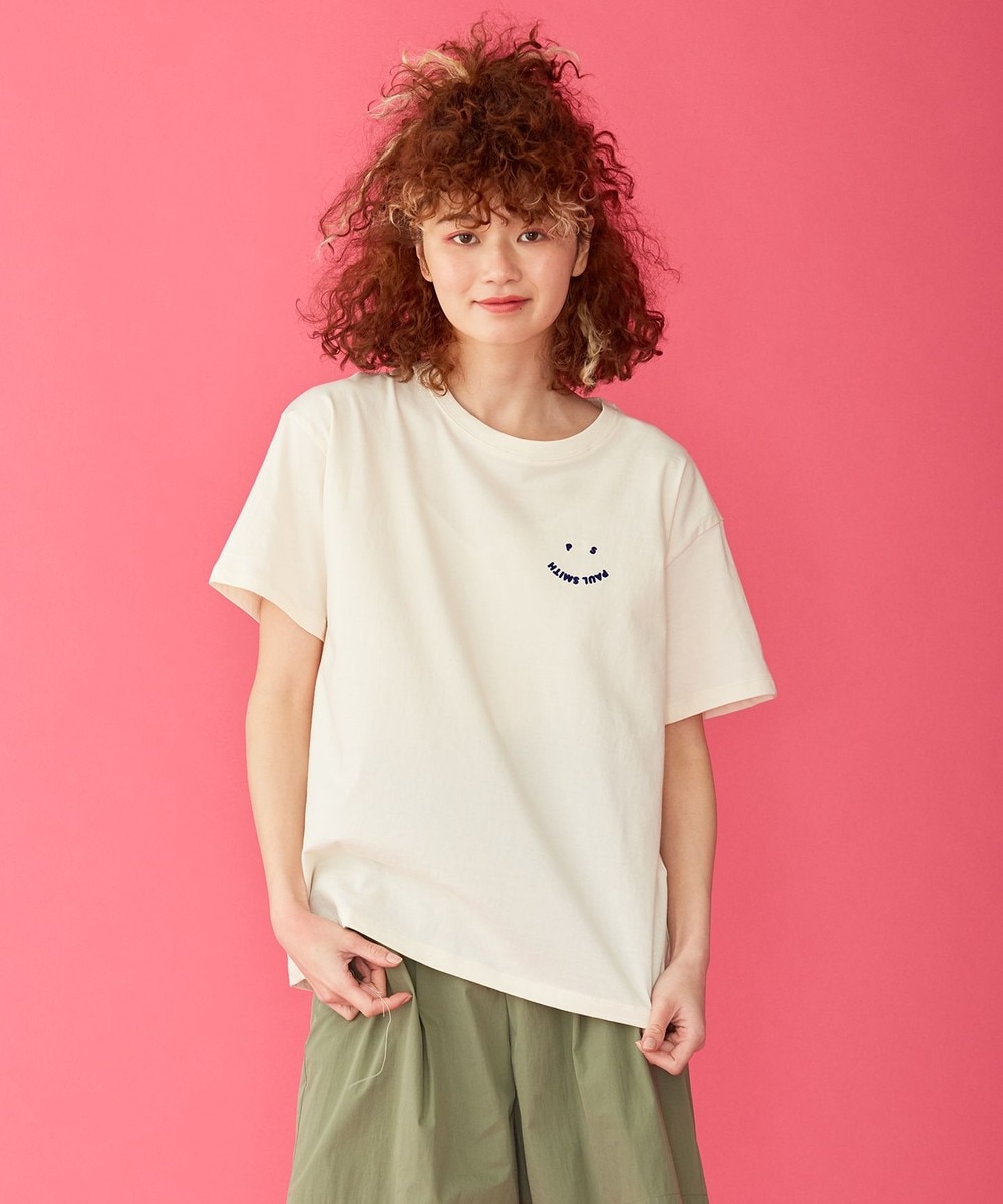 【オンワード】 Paul Smith>トップス 【洗える】PS Paul Smith Happy Tシャツ ライトグレー XL レディース 【送料無料】