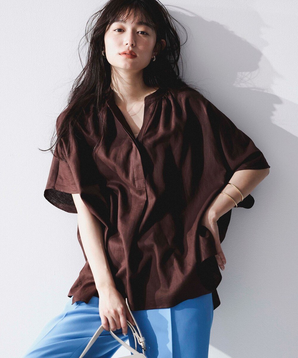 【洗える】リネンレーヨン スキッパーシャツ