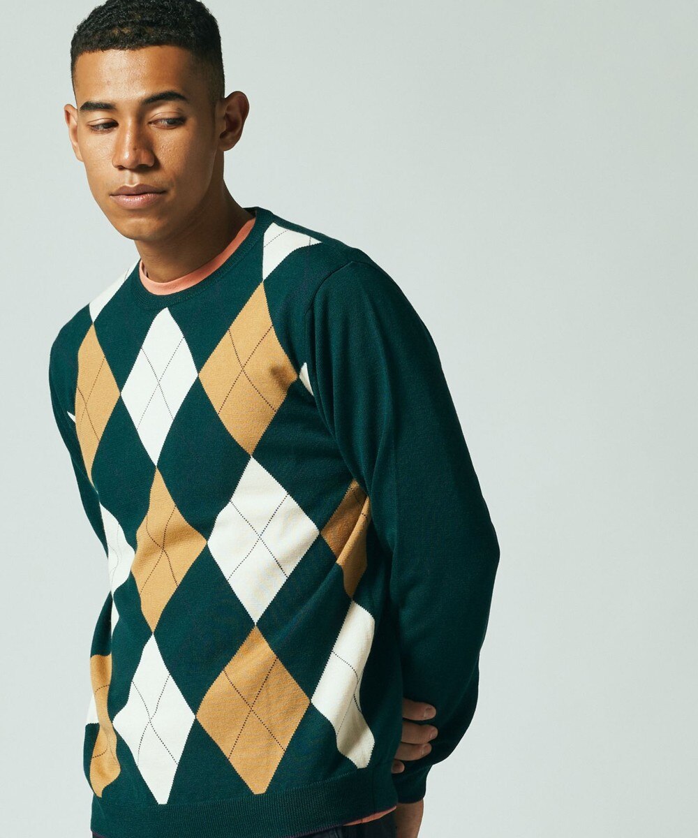 【オンワード】 J.PRESS MEN>トップス キャッシュウール アーガイルプルオーバー ニット グリーン M メンズ 【送料無料】