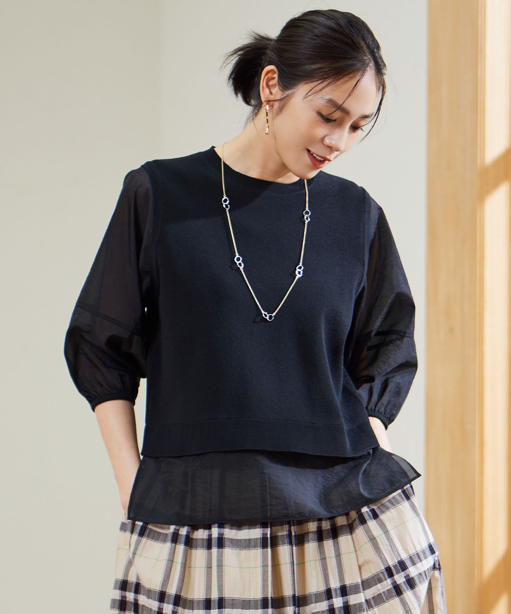 【オンワード】 自由区 L(大きいサイズ)>トップス 【カタログ掲載・洗える】ハイツイストコットンアセテートプルオーバー ニット ブラック 44 レディース 【オンワード】 自由区 L(大きいサイズ)>トップス 【カタログ掲載・洗える】ハイツイストコットンアセテートプルオーバー ニット ブラック 44 レディース