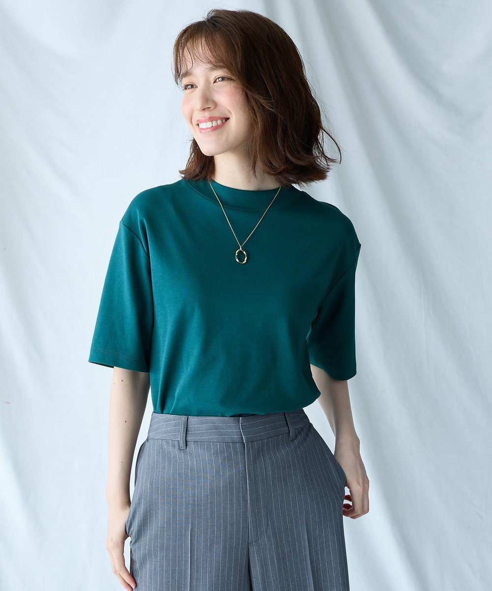 【オンワード】 ANY>トップス 【接触冷感/UVケア】マルチファンクションモックネックTシャツ ピーコックグリーン 2 レディース 【オンワード】 ANY>トップス 【接触冷感/UVケア】マルチファンクションモックネックTシャツ ピーコックグリーン 2 レディース