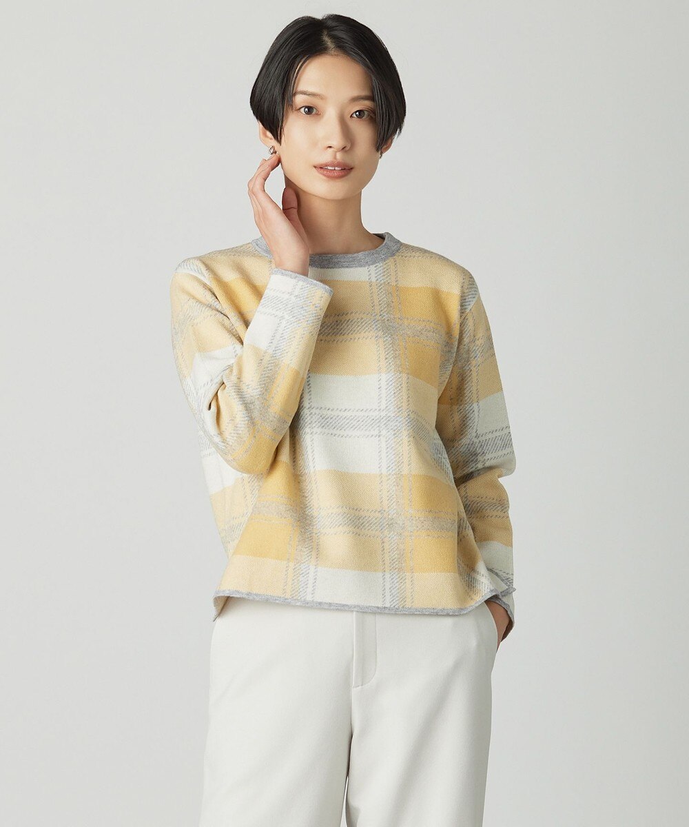 【オンワード】 J.PRESS LADIES>トップス Wooly Stretch Plaid ニット イエローチェック M レディース
