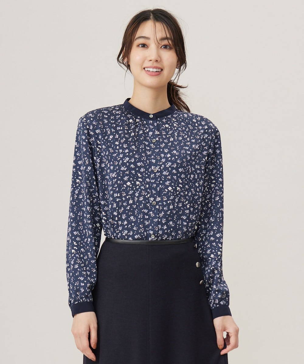 【オンワード】 J.PRESS LADIES S（小さいサイズ）>トップス 【洗える】スパンウェーブフラワープリント ブラウス ブルー P5 レディース