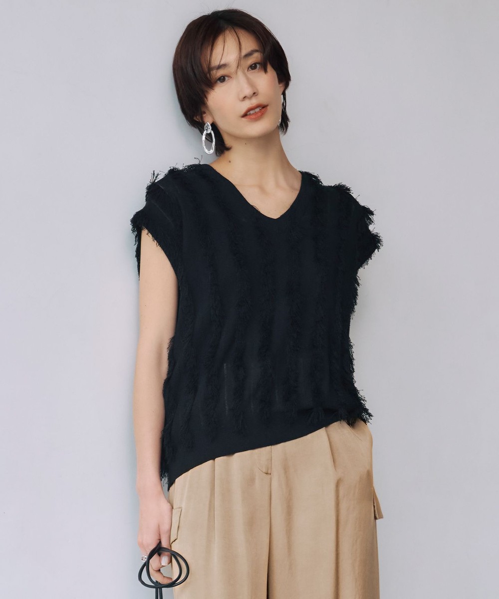 【オンワード】 ICB>トップス 【洗える】カットジャガード Vネックニット ブラック S レディース 【オンワード】 ICB>トップス 【洗える】カットジャガード Vネックニット ブラック S レディース