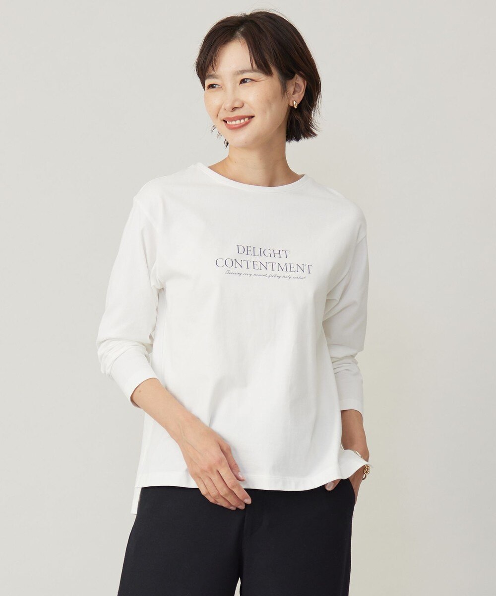 【オンワード】 J.PRESS LADIES L（大きいサイズ）>トップス ロゴ ロングスリーブ Tシャツ ホワイト T15 レディース