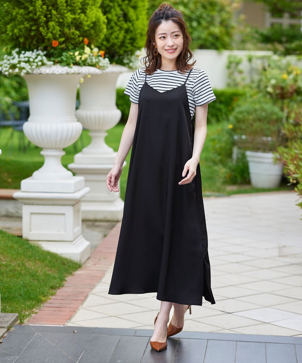 【洗える・2点セット】大人顔のボーダートップス×ジャンスカセット