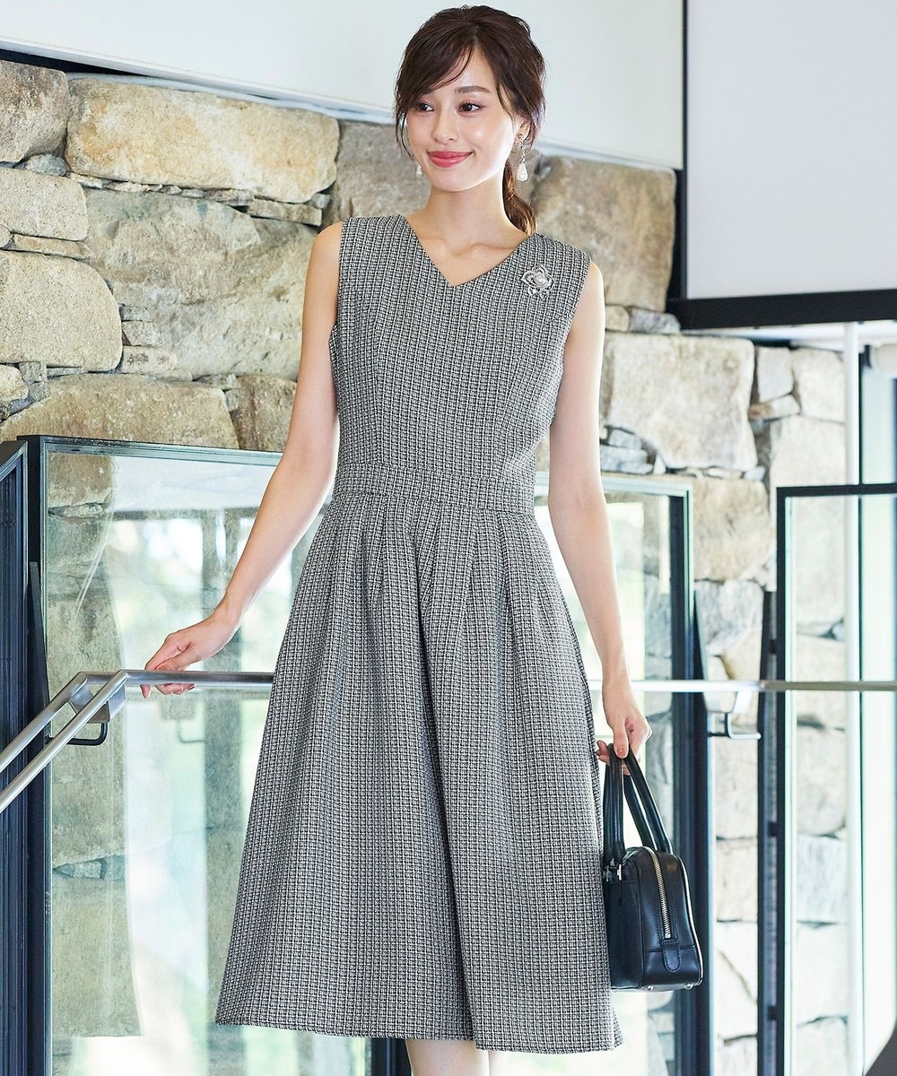 【洗える】ツイードタックワンピース