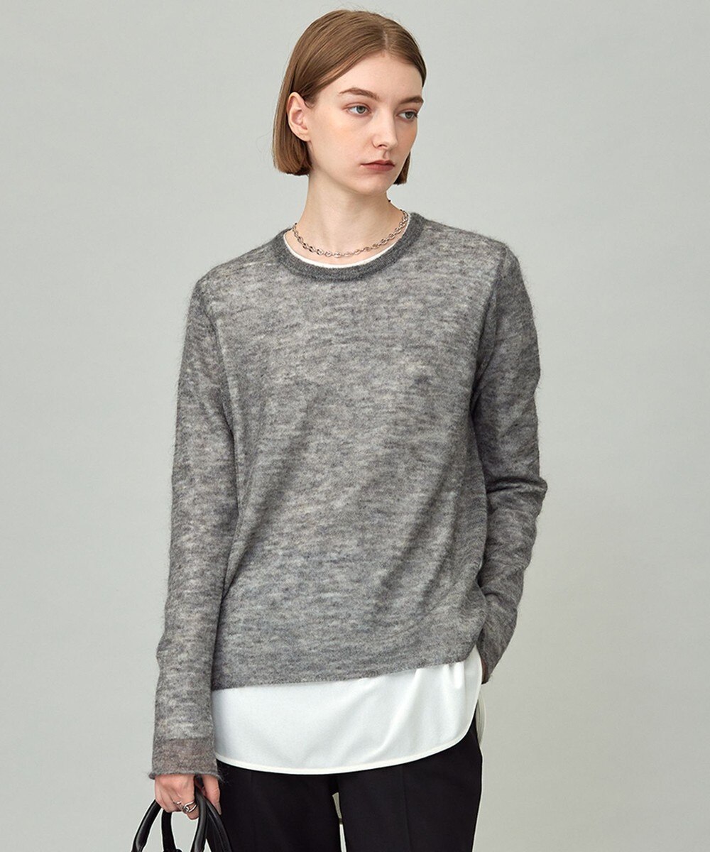 【オンワード】 ICB L（大きいサイズ）>トップス 【洗える】 シルキーシアーモヘヤ ニットプルオーバー グレー L レディース