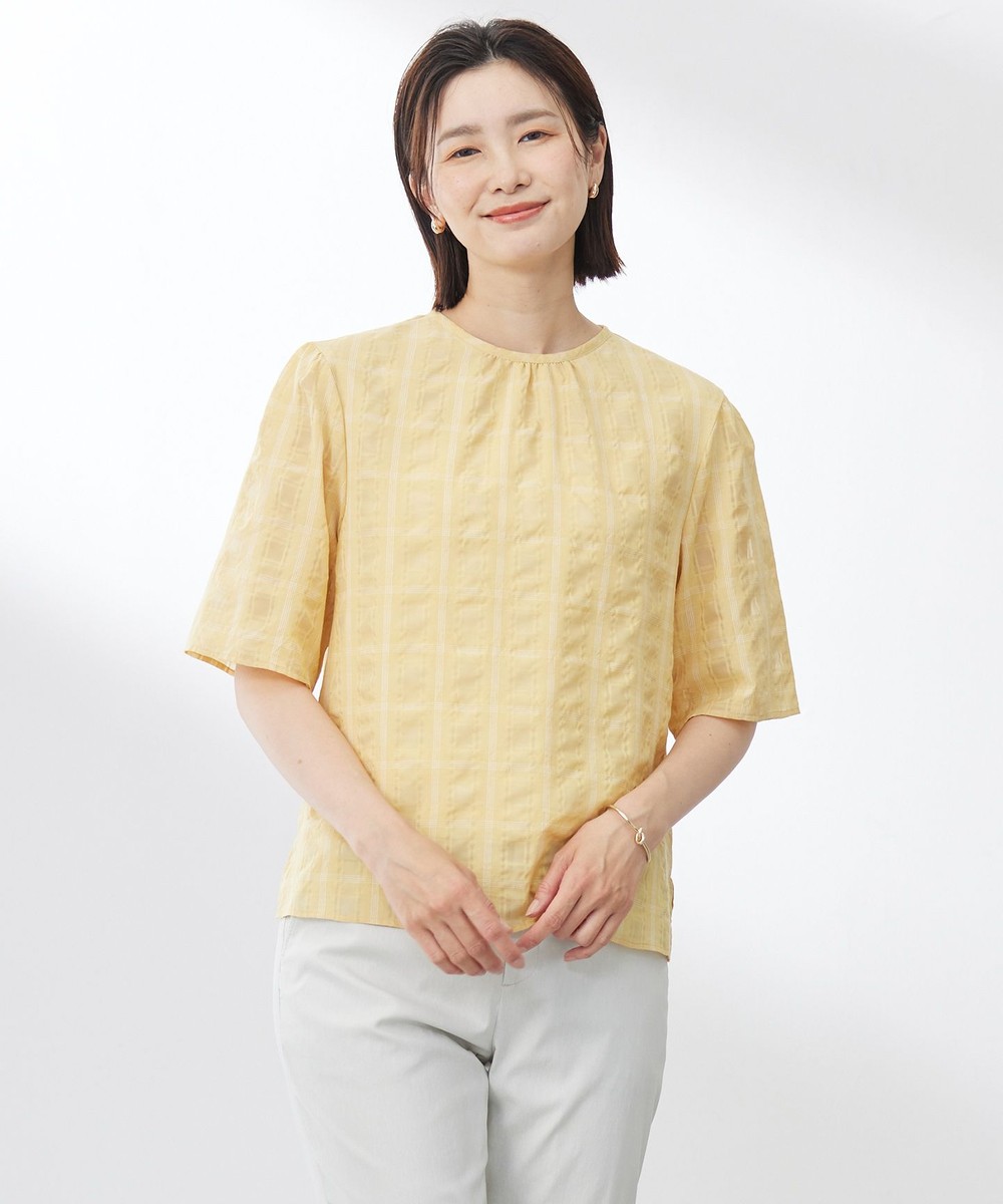 【オンワード】 J.PRESS LADIES>トップス 【洗える】SHEER チェック フレアスリーブ ブラウス マリーゴールド 9 レディース 【オンワード】 J.PRESS LADIES>トップス 【洗える】SHEER チェック フレアスリーブ ブラウス マリーゴールド 9 レディース