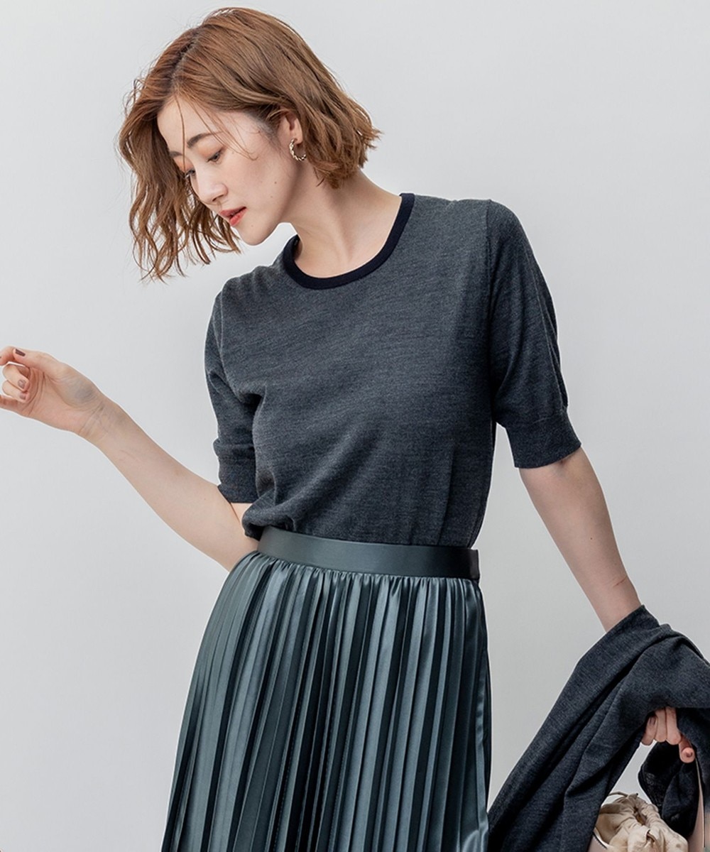 【オンワード】 23区 S(小さいサイズ)>トップス 【洗える/アンサンブル対応】サステナブルウール 半袖バイカラー ニット チャコールベース 32 レディース 【オンワード】 23区 S(小さいサイズ)>トップス 【洗える/アンサンブル対応】サステナブルウール 半袖バイカラー ニット チャコールベース 32 レディース