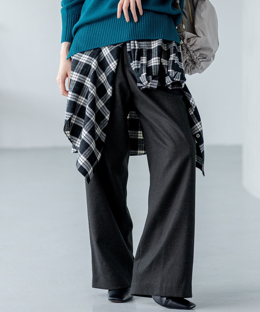 【オンワード】 23区>パンツ 【先行予約/洗える】ハイカウントフラノ ドロスト ワイド パンツ グレー 36 レディース