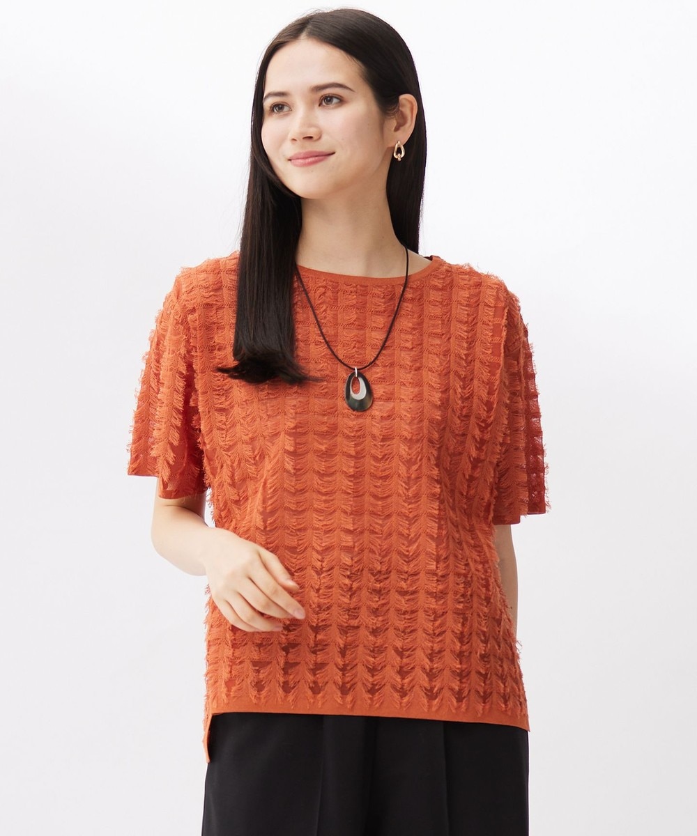 【オンワード】 自由区 L(大きいサイズ)>トップス 【セットアップ対応・洗える】シアーカットジャカード ニット グラムレッド 46 レディース 【オンワード】 自由区 L(大きいサイズ)>トップス 【セットアップ対応・洗える】シアーカットジャカード ニット グラムレッド 46 レディース