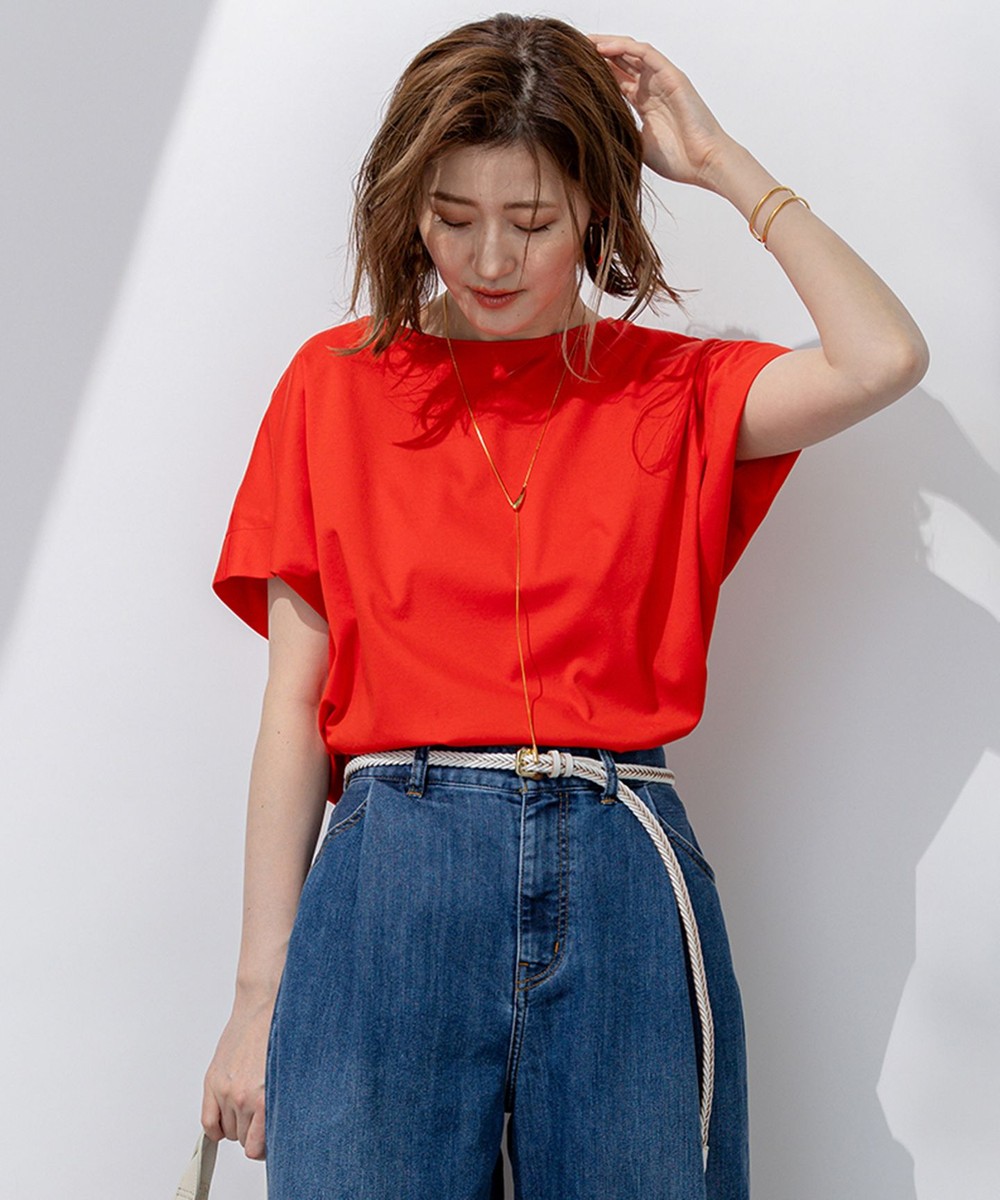【オンワード】 23区>トップス 【汗じみ防止/洗える】スムースデザイン フレンチスリーブ Tシャツ オレンジ 38 レディース 【オンワード】 23区>トップス 【汗じみ防止/洗える】スムースデザイン フレンチスリーブ Tシャツ オレンジ 38 レディース