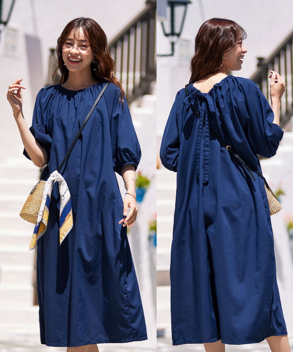 【洗える】後ろリボンバルーンスリーブワンピース