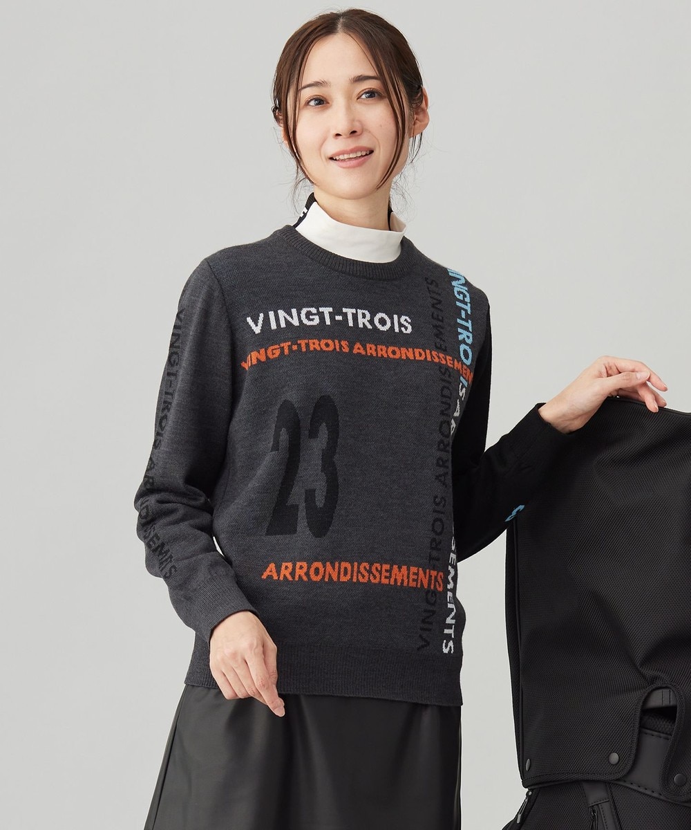 【オンワード】 23区GOLF>トップス 【WOMEN】ロゴチェックジャガード クルーネック ニット グレー 3 レディース 【オンワード】 23区GOLF>トップス 【WOMEN】ロゴチェックジャガード クルーネック ニット グレー 3 レディース
