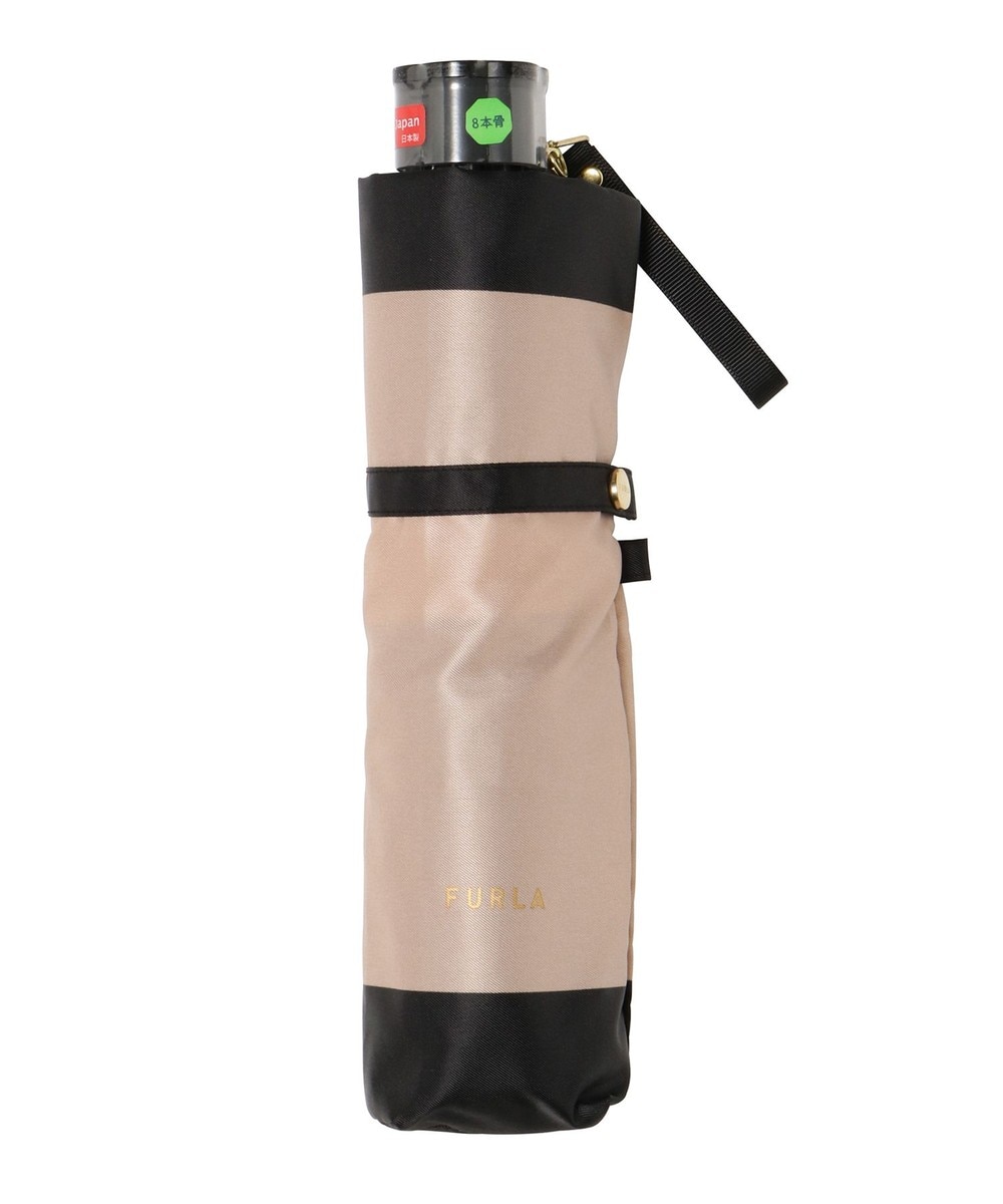 MOONBAT>ファッション雑貨 FURLA 【日本製】折りたたみ傘 カラーボーダー ブラック F レディース 【送料無料】
