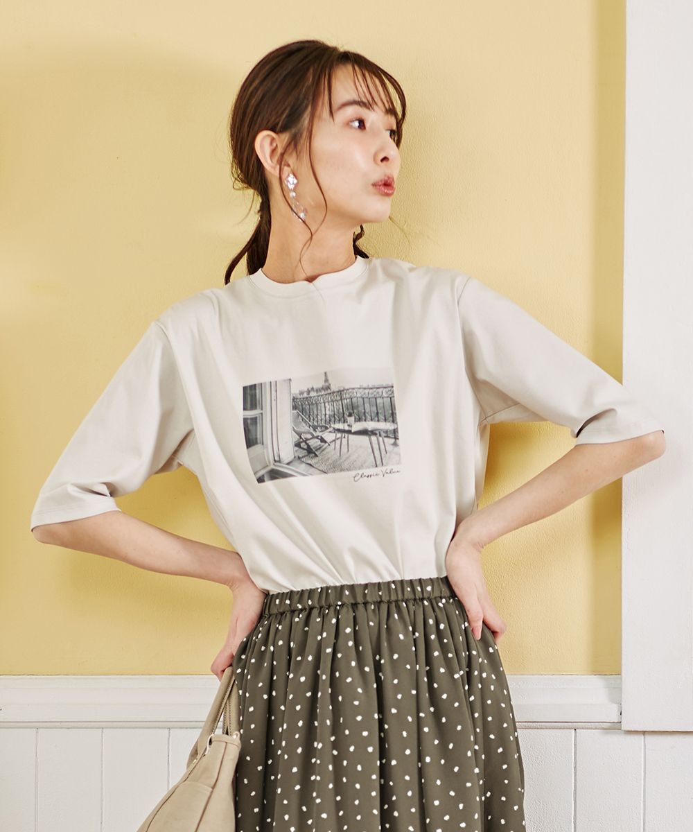 【オンワード】 J.PRESS LADIES L>トップス 【洗える】フォト Tシャツ ベージュ T13 レディース 【送料無料】