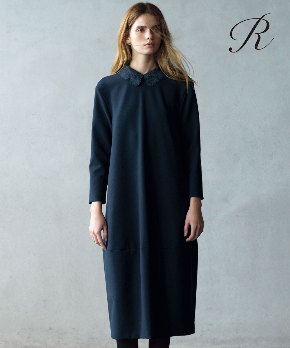 【オンワード】 23区 L（大きいサイズ）>ワンピース 【R(アール)】ダブルクロス レース襟 ワンピース ネイビー 46 レディース