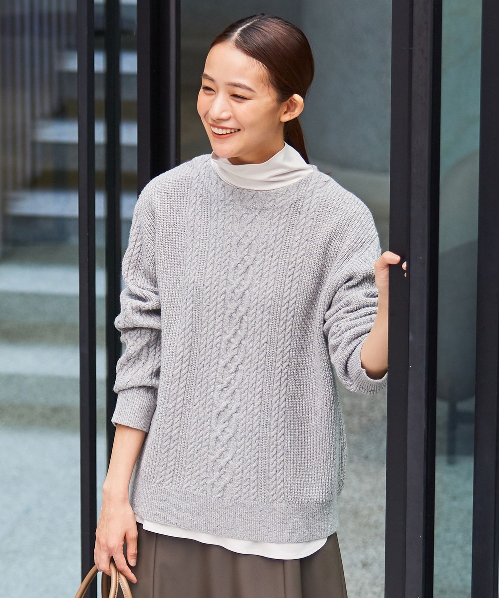 【オンワード】 J.PRESS LADIES>トップス 【洗える】FRISBY ボートネック ケーブル ニット スモーキーグリーン F レディース 【送料無料】