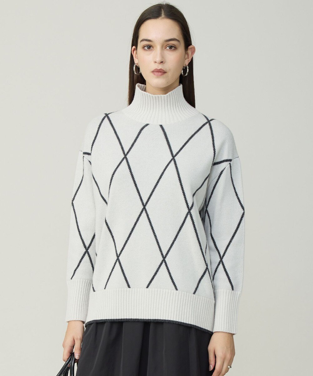 【オンワード】 ICB>トップス 【先行予約・洗える】ソフトカシミヤミックス ダイヤ柄ハイネックニット トープ×ブラック S レディース