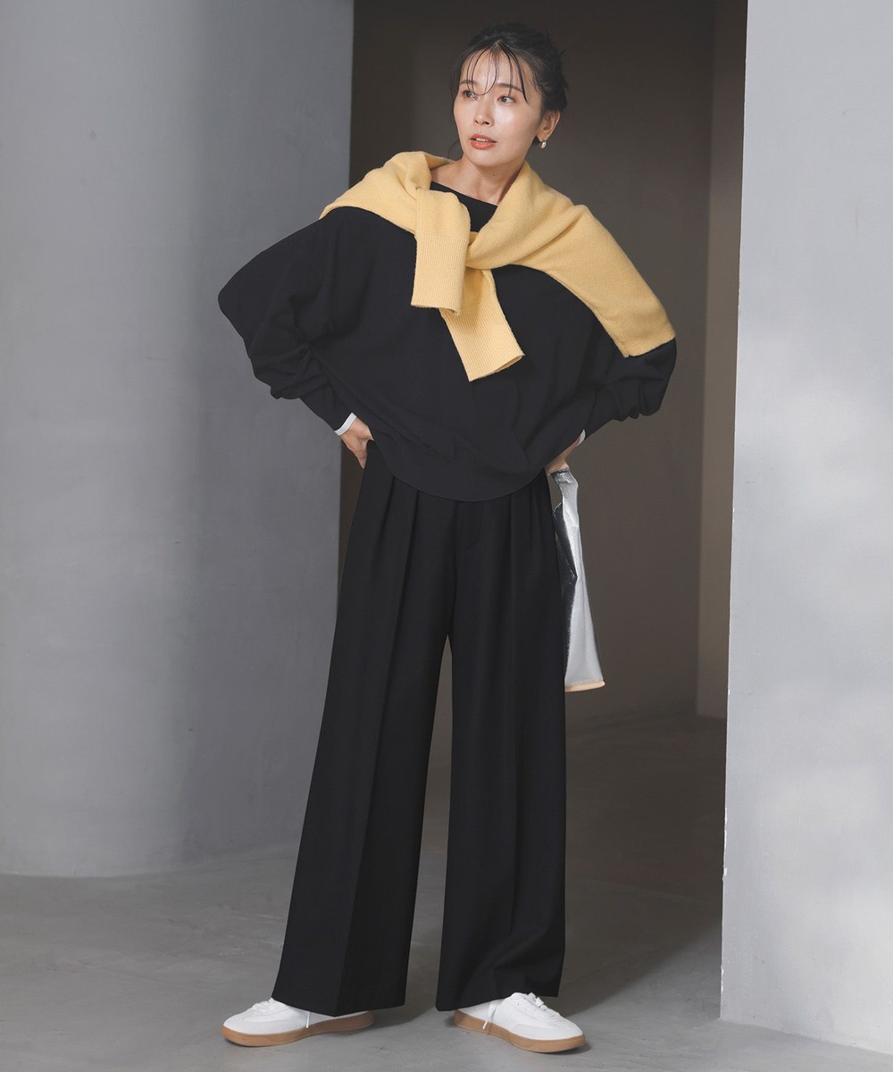 【オンワード】 UNFILO>パンツ 【洗える/ストレッチ】タックワイドパンツ ブラック S レディース 【オンワード】 UNFILO>パンツ 【洗える/ストレッチ】タックワイドパンツ ブラック S レディース