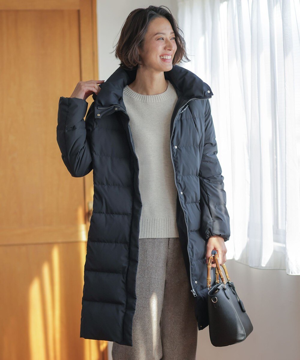 【オンワード】 J.PRESS LADIES L（大きいサイズ）>ジャケット/アウター 【洗える・2way】タフタダウン ロング丈 コート ネイビー T13 レディース