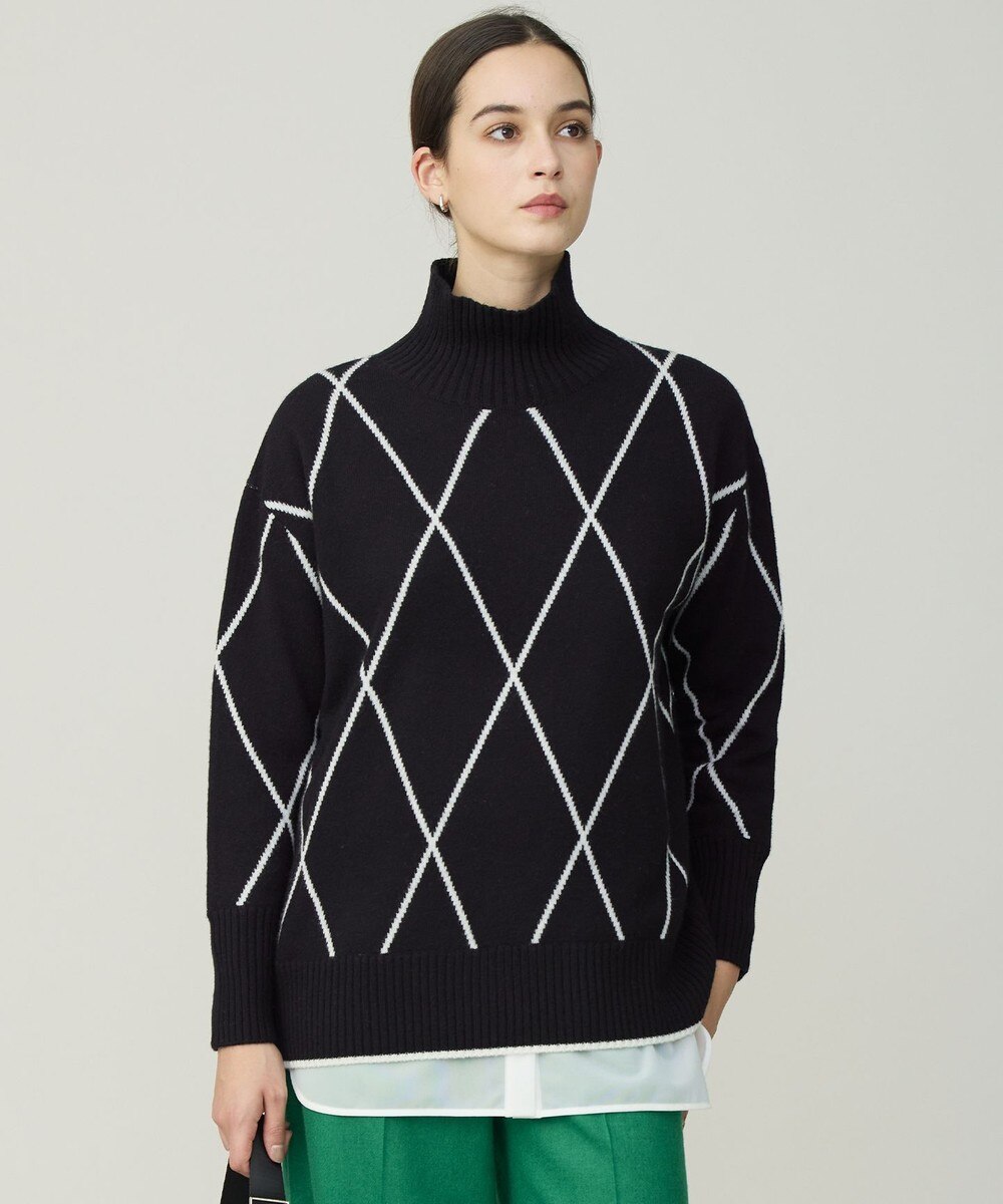 【オンワード】 ICB>トップス 【先行予約・洗える】ソフトカシミヤミックス ダイヤ柄ハイネックニット ブラック×オフホワイト S レディース 【オンワード】 ICB>トップス 【先行予約・洗える】ソフトカシミヤミックス ダイヤ柄ハイネックニット ブラック×オフホワイト S レディース