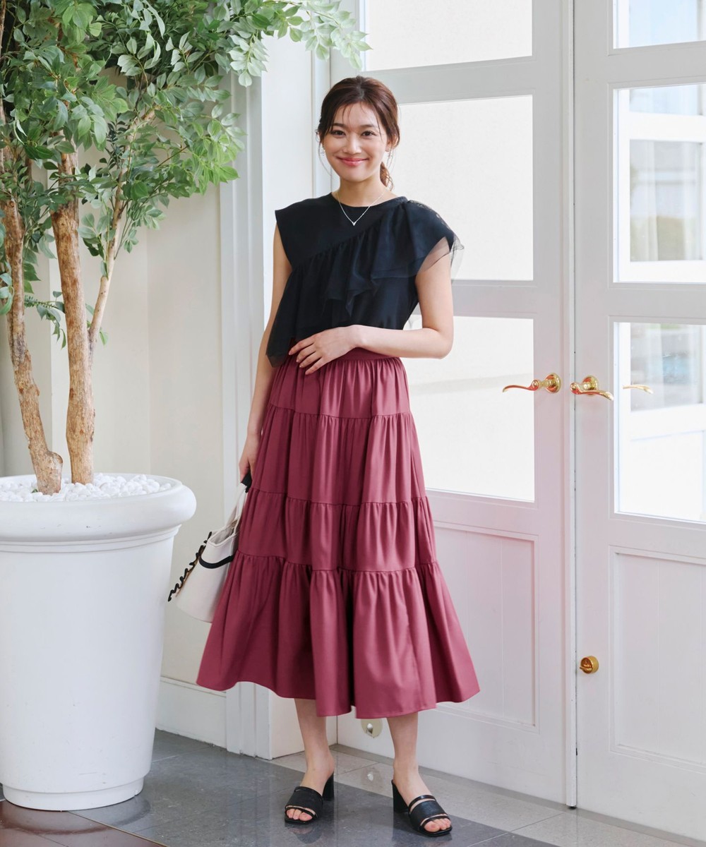 【洗える】ティアードフレアスカート