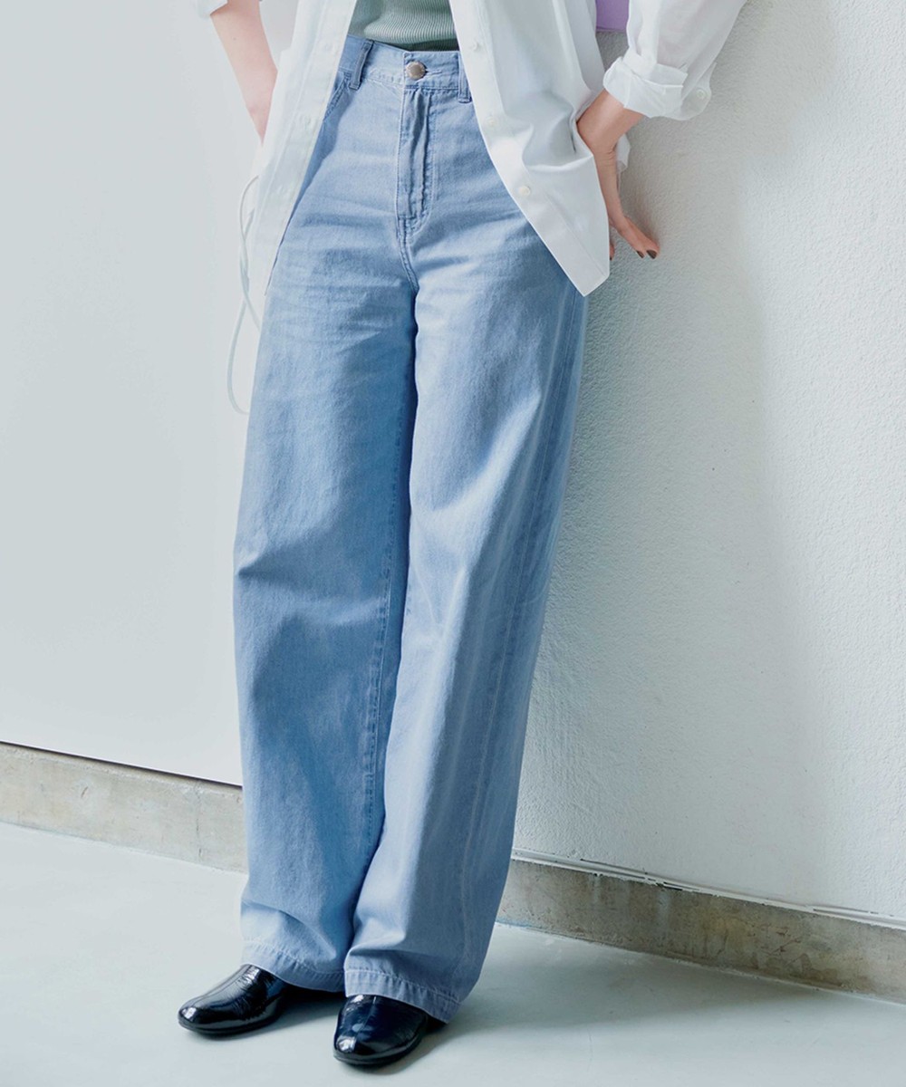 【オンワード】 23区>パンツ 【GLOW5月号掲載/洗える】ライトダンガリー ワイドパンツ ライトインディゴ 36 レディース 【オンワード】 23区>パンツ 【GLOW5月号掲載/洗える】ライトダンガリー ワイドパンツ ライトインディゴ 36 レディース