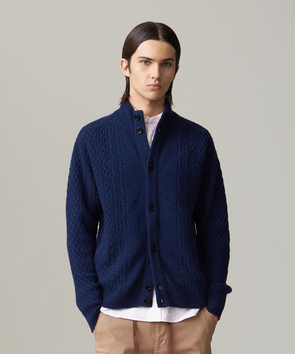 【オンワード】 J.PRESS MEN>トップス 【Cash Lamb's Wool】ハイネックケーブルカーディガンニット ネイビー L メンズ