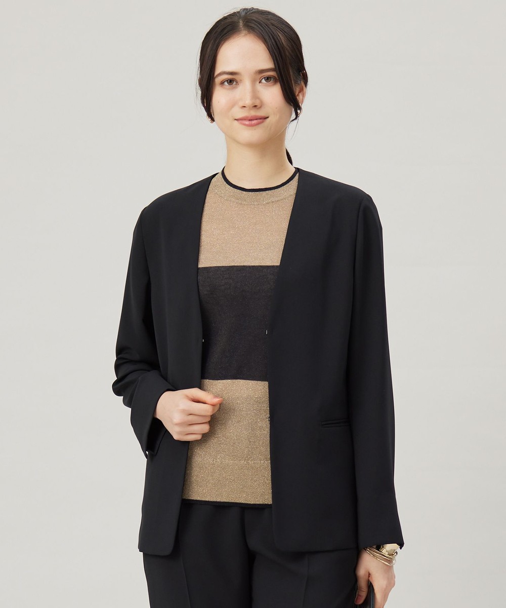 【オンワード】 自由区>ジャケット/アウター 【セットアップ対応・接触冷感・UVケア・洗える】ライトストレッチノーカラー ジャケット ブラック 40 レディース 【オンワード】 自由区>ジャケット/アウター 【セットアップ対応・接触冷感・UVケア・洗える】ライトストレッチノーカラー ジャケット ブラック 40 レディース