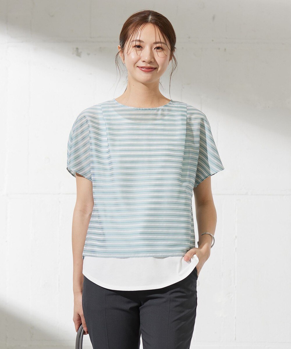 【オンワード】 J.PRESS LADIES L（大きいサイズ）>トップス シアーボーダーツイン カットソー シーブルー T15 レディース