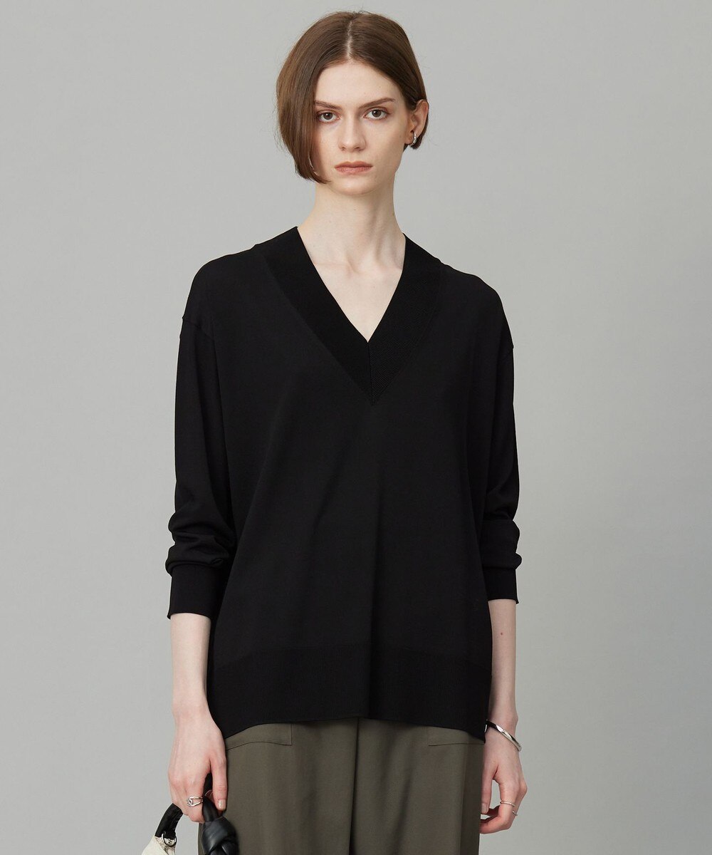 【オンワード】 ICB>トップス 【洗える】シルクヴィスコースハイゲージ Vネックニット ブラック S レディース