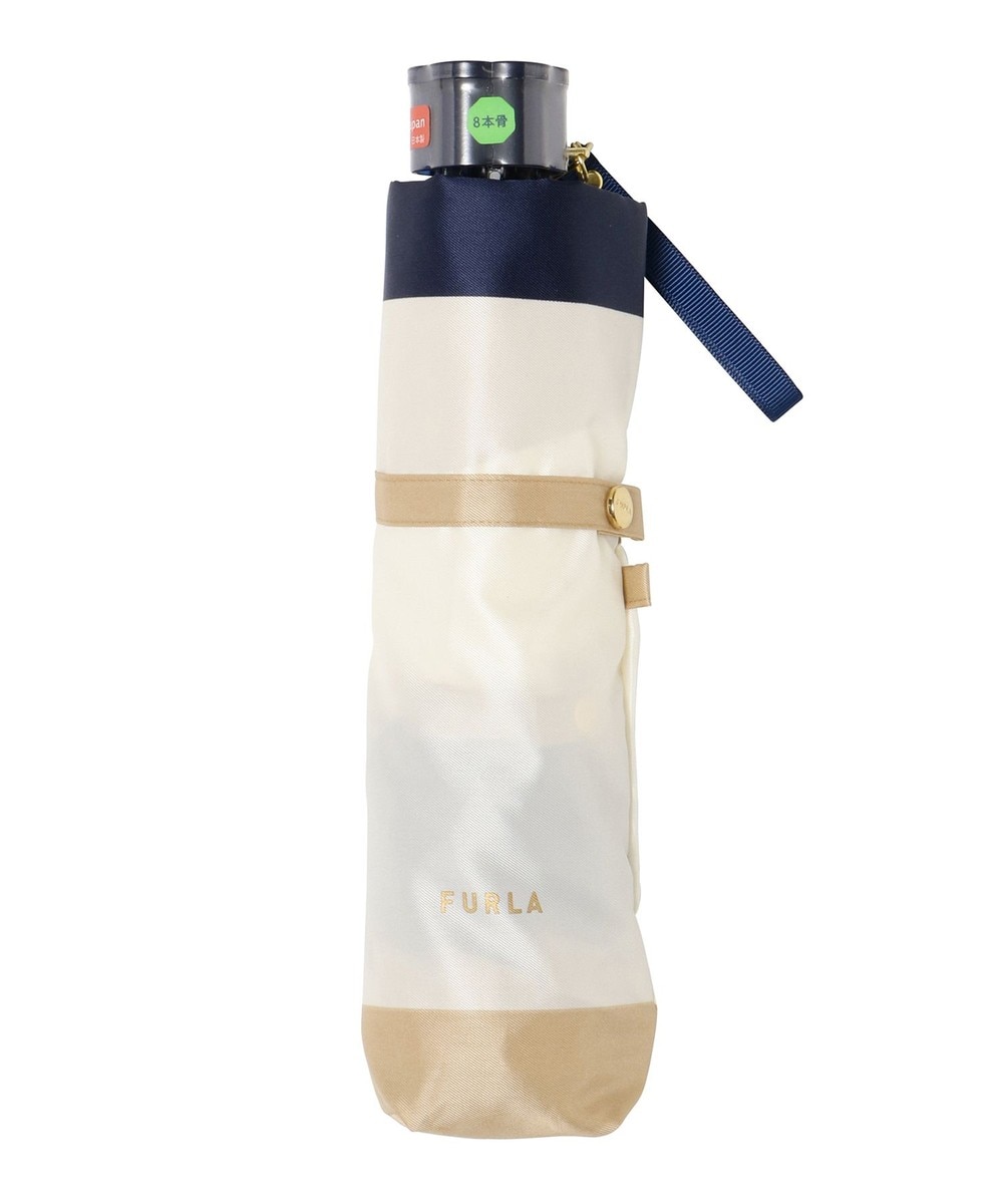 MOONBAT>ファッション雑貨 FURLA 【日本製】折りたたみ傘 カラーボーダー ベージュ F レディース 【送料無料】