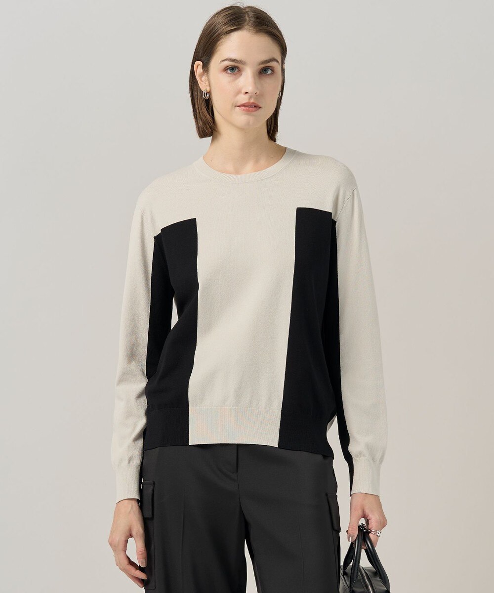 【オンワード】 ICB>トップス 【洗える】マットヴィスコースポリエステル ブロッキングニット トープ×ブラック S レディース