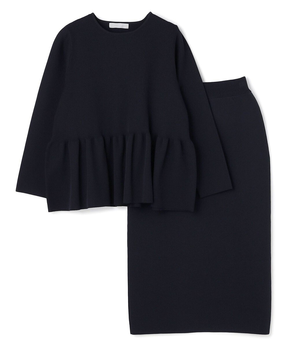 【オンワード】 UNFILO L（大きいサイズ）>ワンピース 【軽量/アンチピリング】BEAUTY FORM KNIT ペプラムセットアップ ネイビー XL レディース