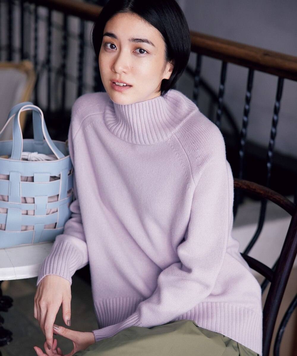 【オンワード】 組曲 L>トップス 【マガジン掲載】ウールカシミヤブレンドバルキー ハイネック ニット(KL26) ブルー 5 レディース 【送料無料】