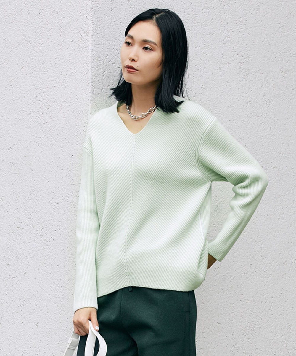 【オンワード】 ICB L>トップス 【マガジン掲載】 ウールポリエステルバルキー Vネックニット(番号CL24) メロン L レディース 【送料無料】