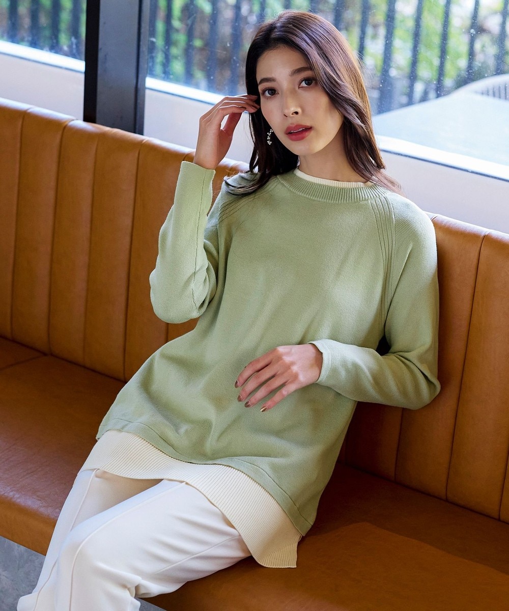 【洗える】重ね着風配色ニットチュニック