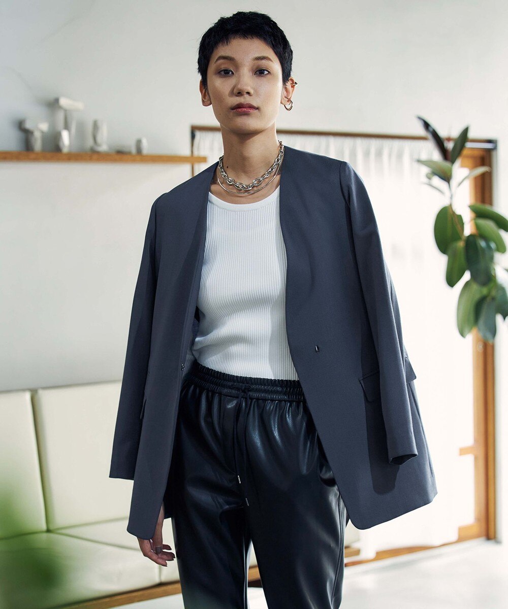 【オンワード】 ICB L>ジャケット/アウター 【マガジン掲載】ウールストレッチツイル ノーカラージャケット(番号CG27) ダークキャメル 40 レディース 【送料無料】