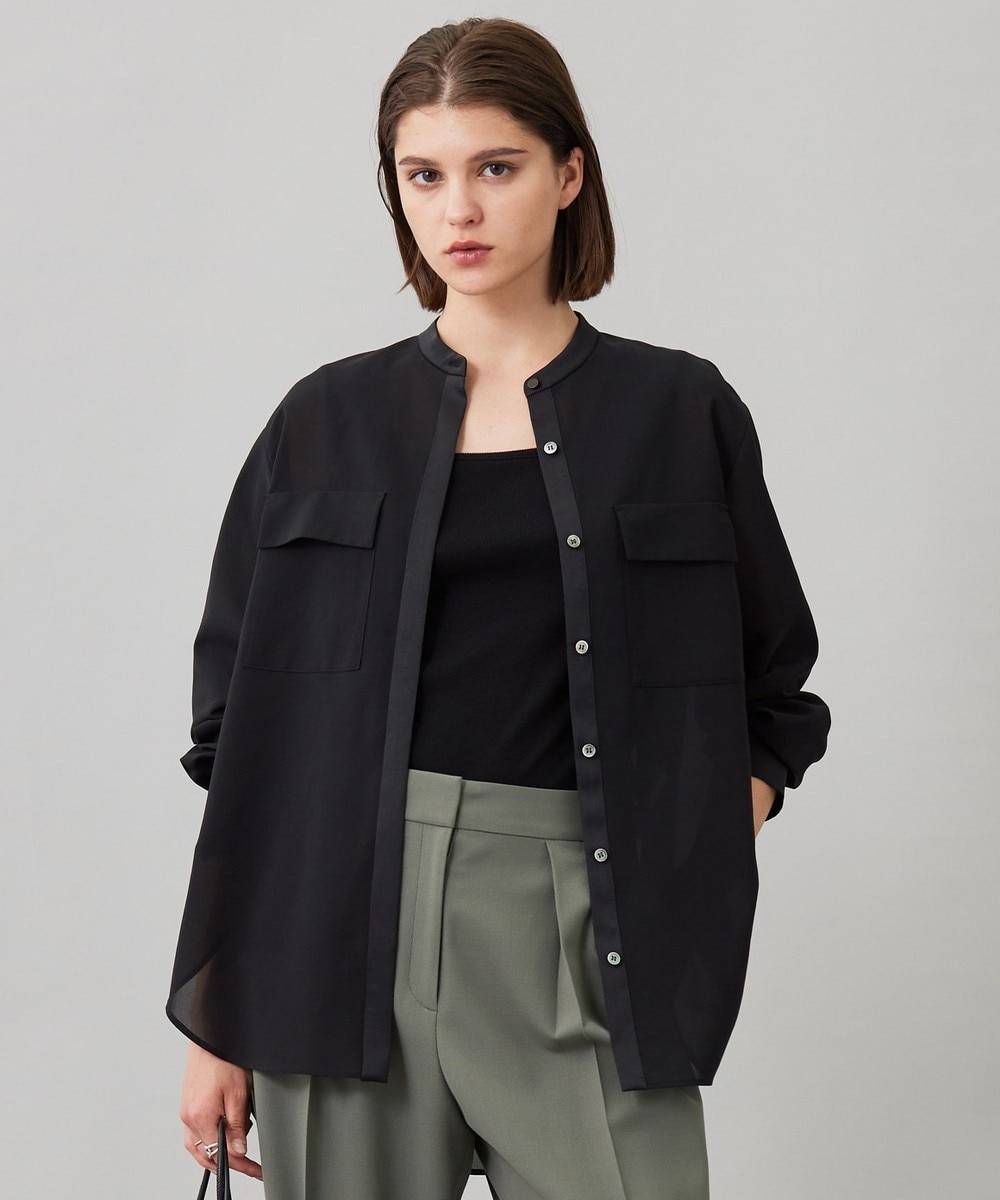 【オンワード】 ICB L(大きいサイズ)>トップス 【洗える】シアーボイル バンドカラーシャツ ブラック 42 レディース 【オンワード】 ICB L(大きいサイズ)>トップス 【洗える】シアーボイル バンドカラーシャツ ブラック 42 レディース