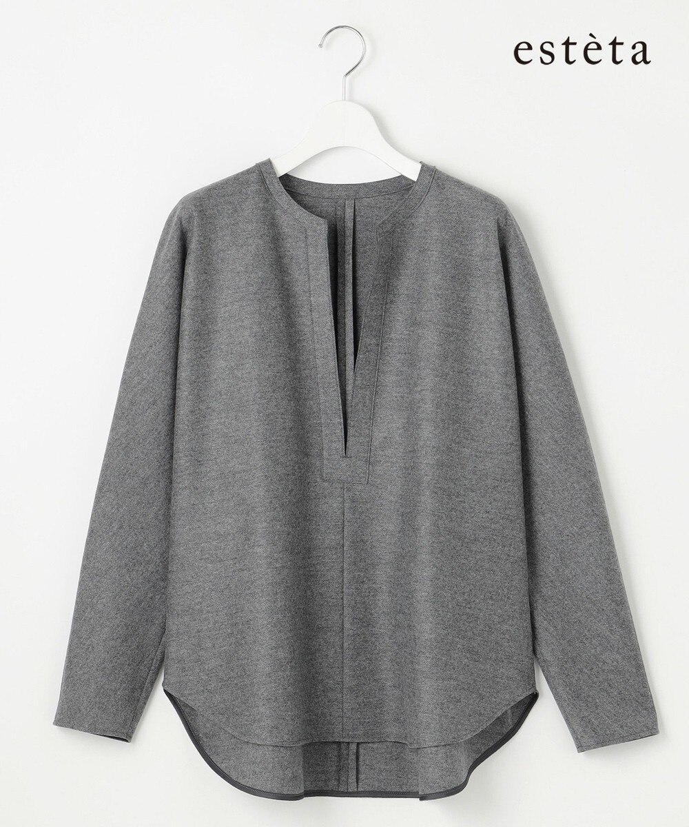 【オンワード】 23区>トップス 【エステータ】ウールツイルジャージー スリットネック ブラウス グレー 4 レディース