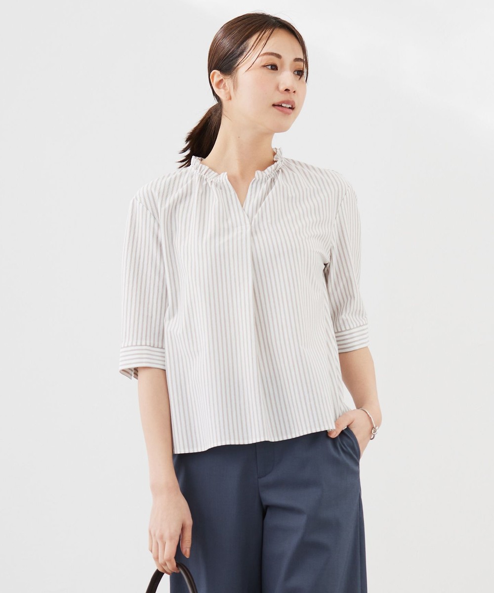 【オンワード】 J.PRESS LADIES>トップス ストライプジャージー フリル襟 カットソー ブラウン M レディース 【オンワード】 J.PRESS LADIES>トップス ストライプジャージー フリル襟 カットソー ブラウン M レディース