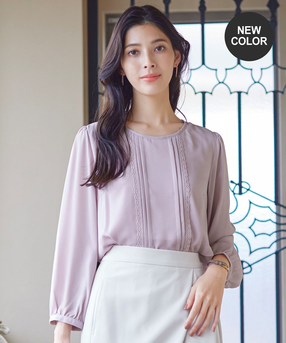 【洗える】ピンタックレースブラウス